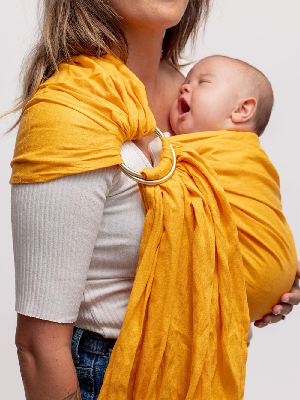 WildBird Mustard Yellow Linen Ring Sling Standard 74" Woven Adjustable
